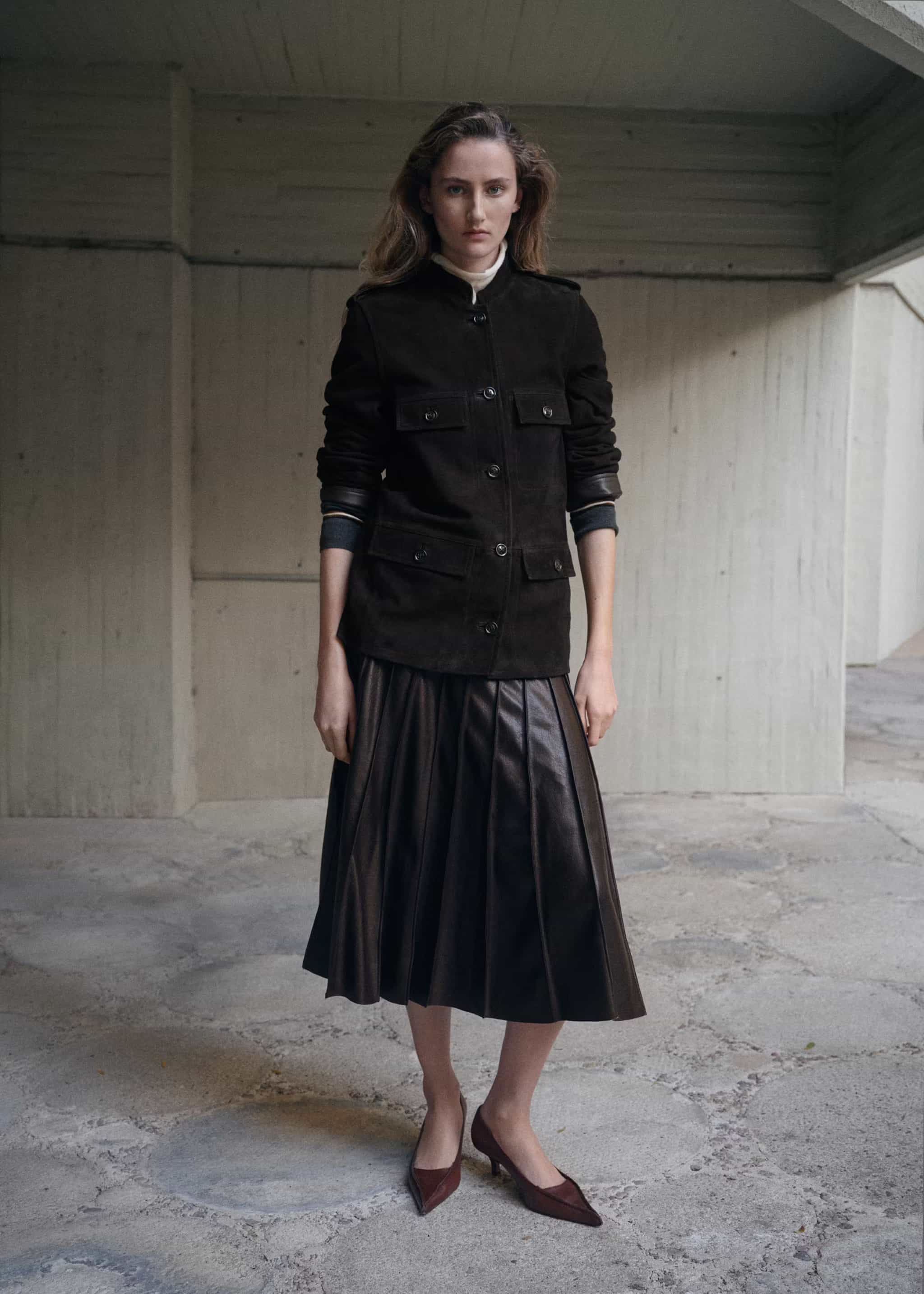 Suede jacket with strap collar — alternate view