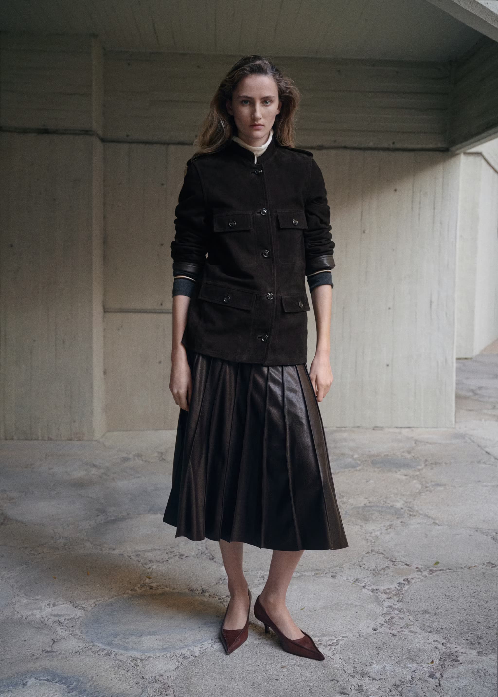 Suede jacket with strap collar — view 2
