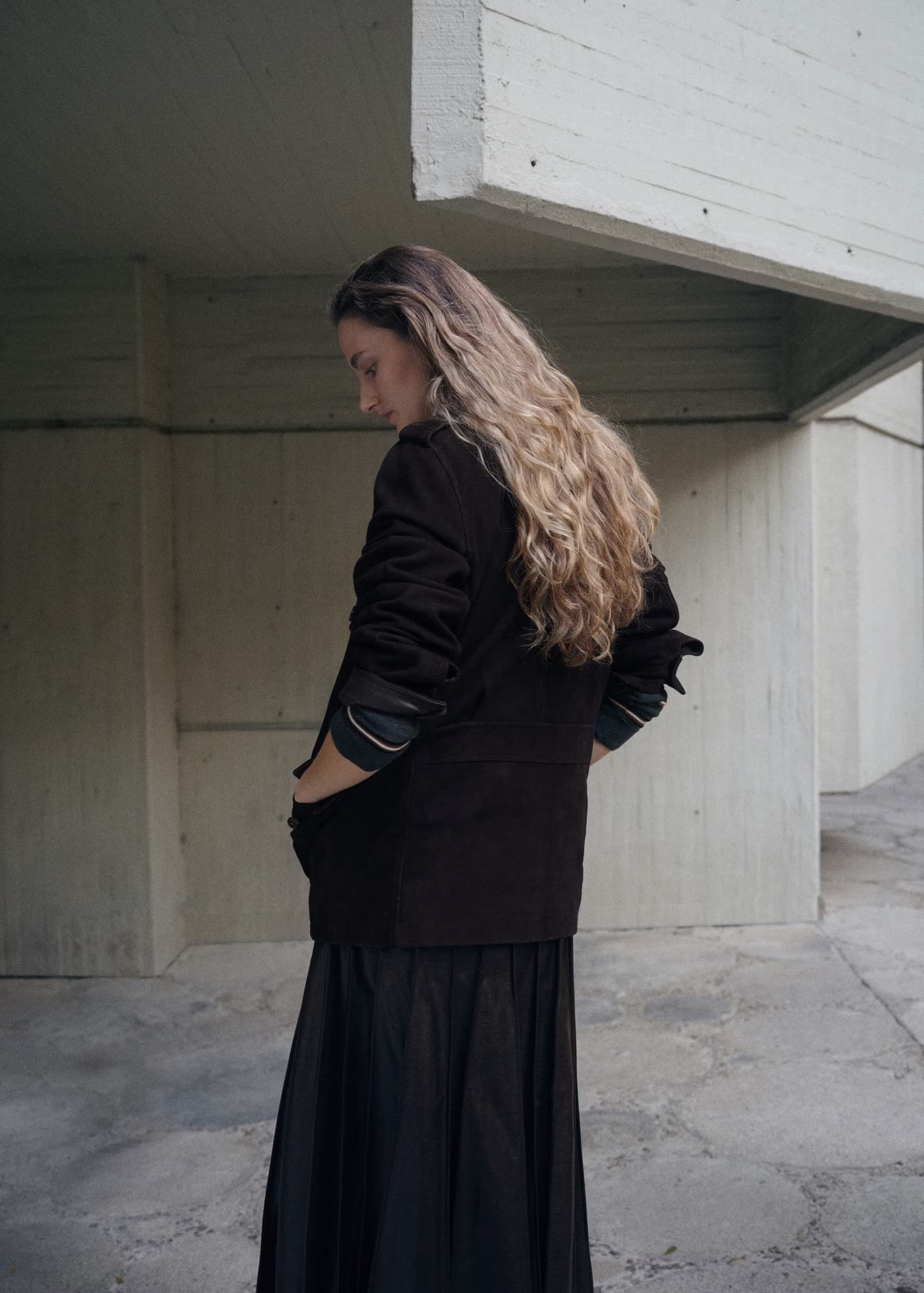 Suede jacket with strap collar — view 3