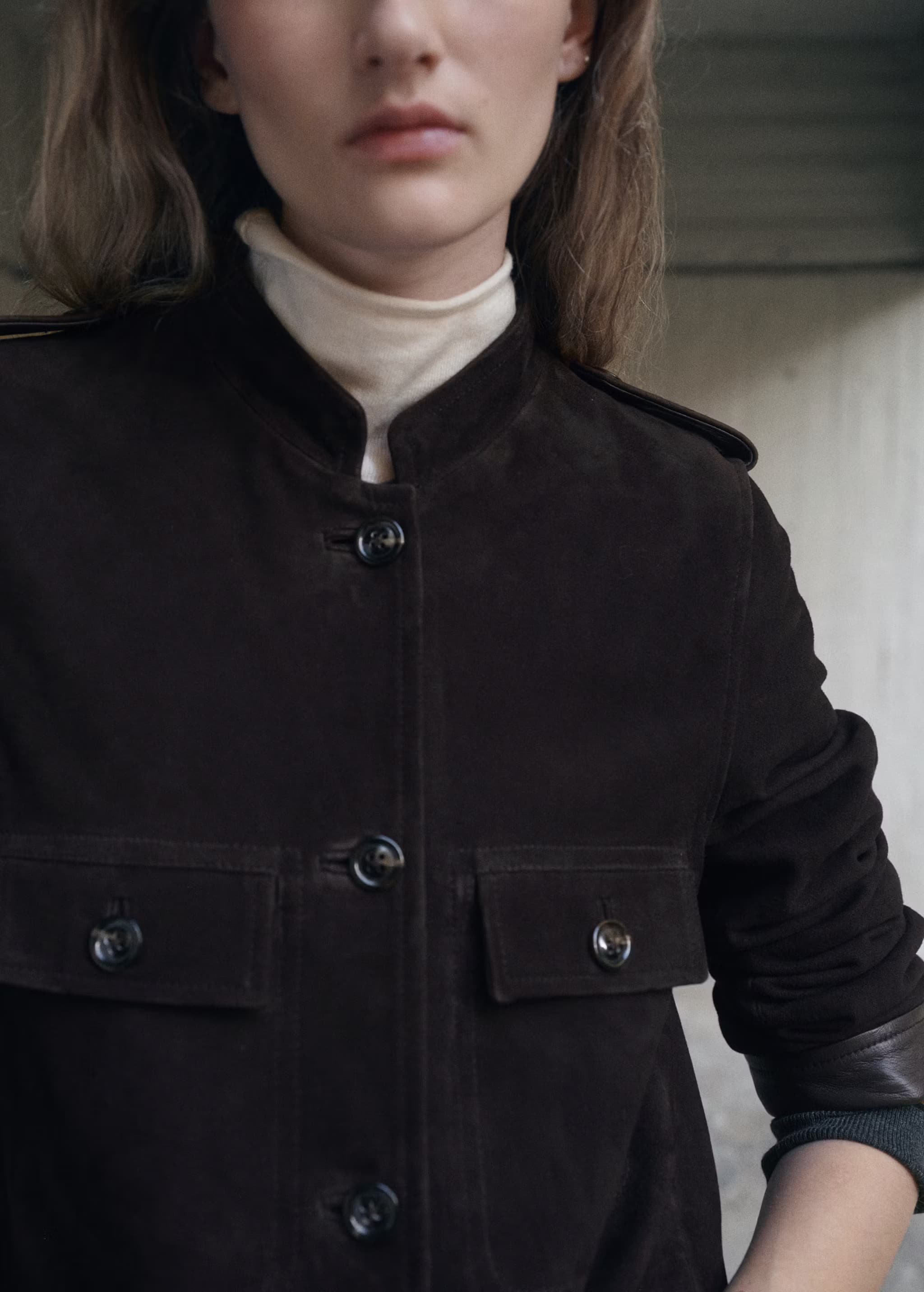 Suede jacket with strap collar — view 4