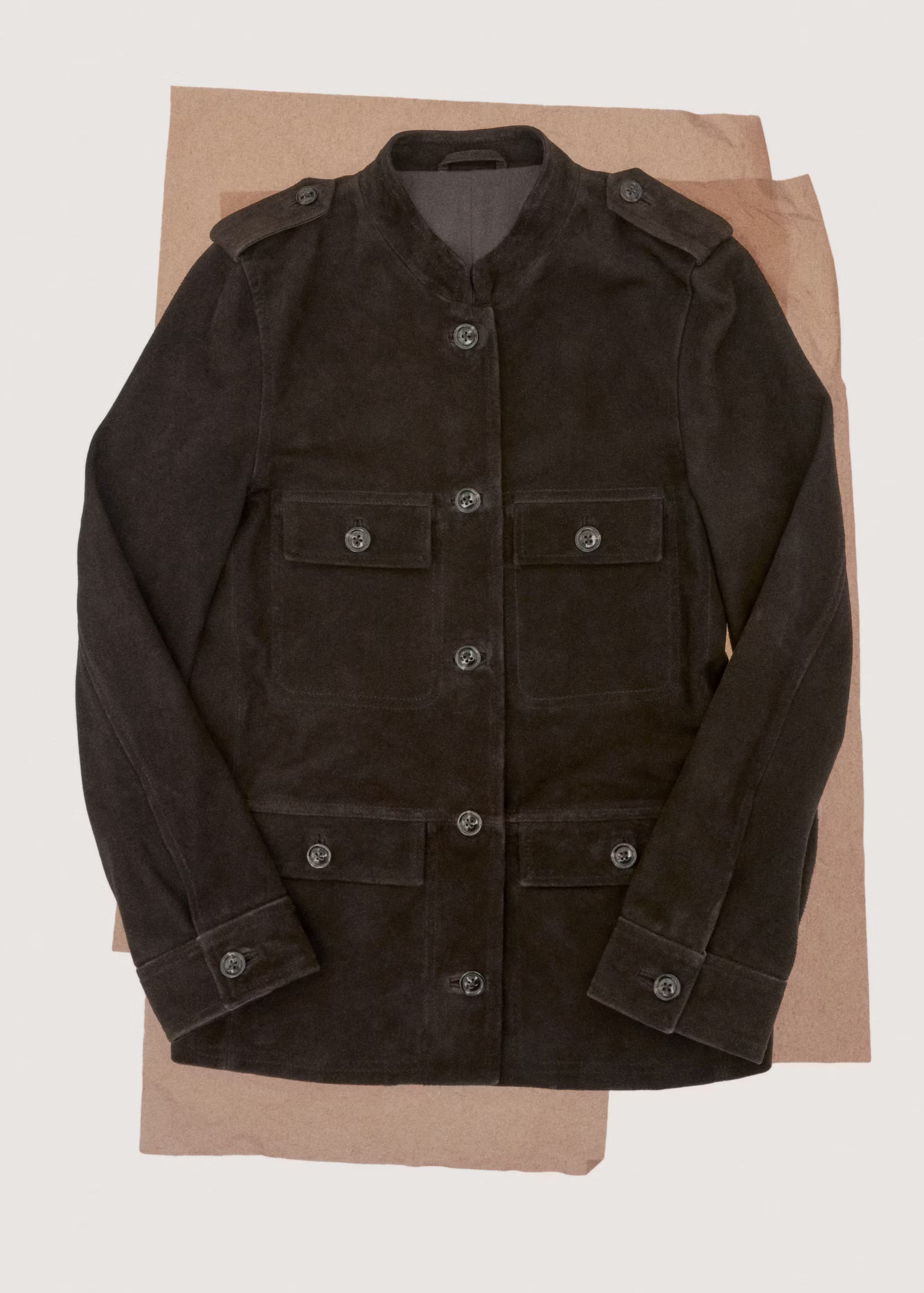 Suede jacket with strap collar — view 5