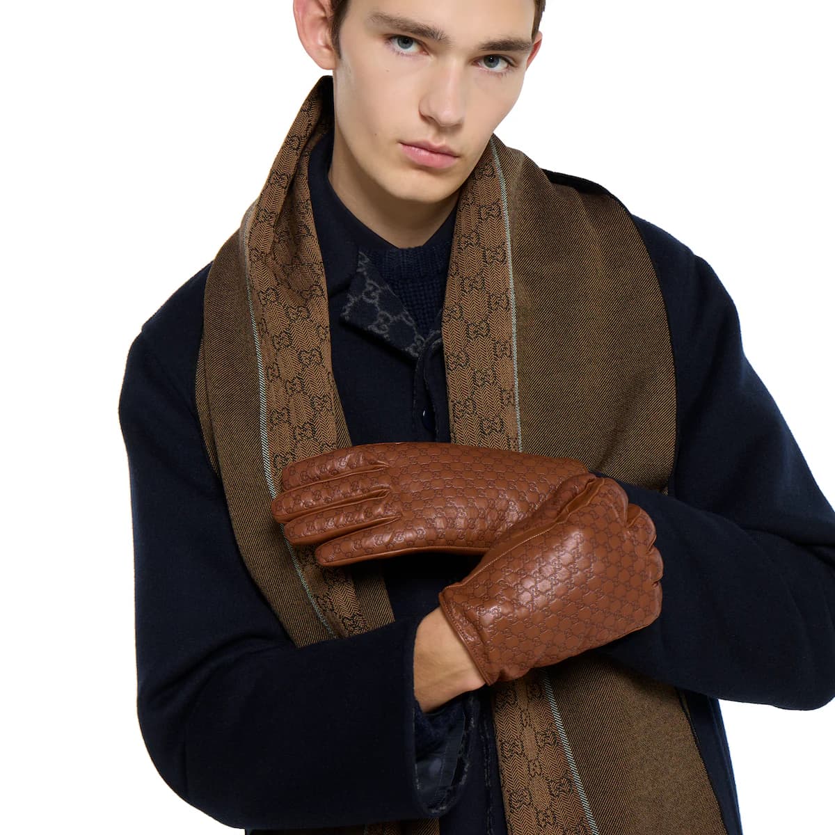 Embossed GG leather gloves — view 1