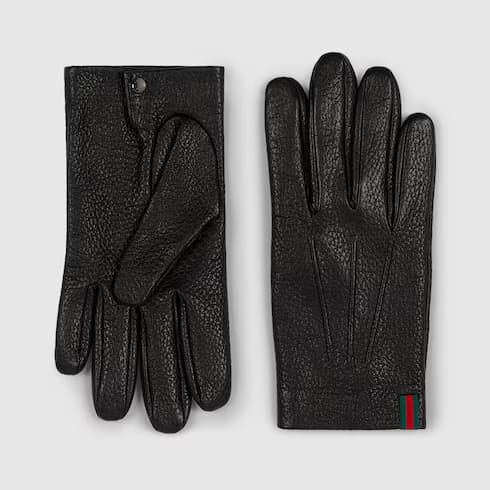 Grainy leather gloves with Web — view 3