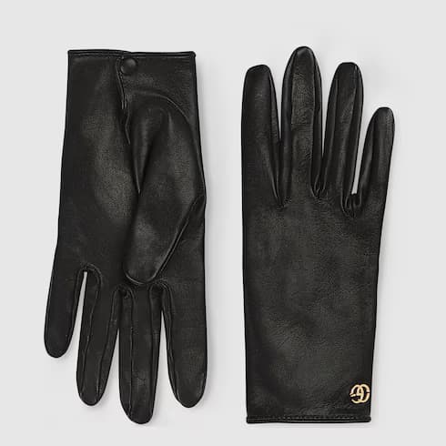 Leather gloves with Double GG — view 3