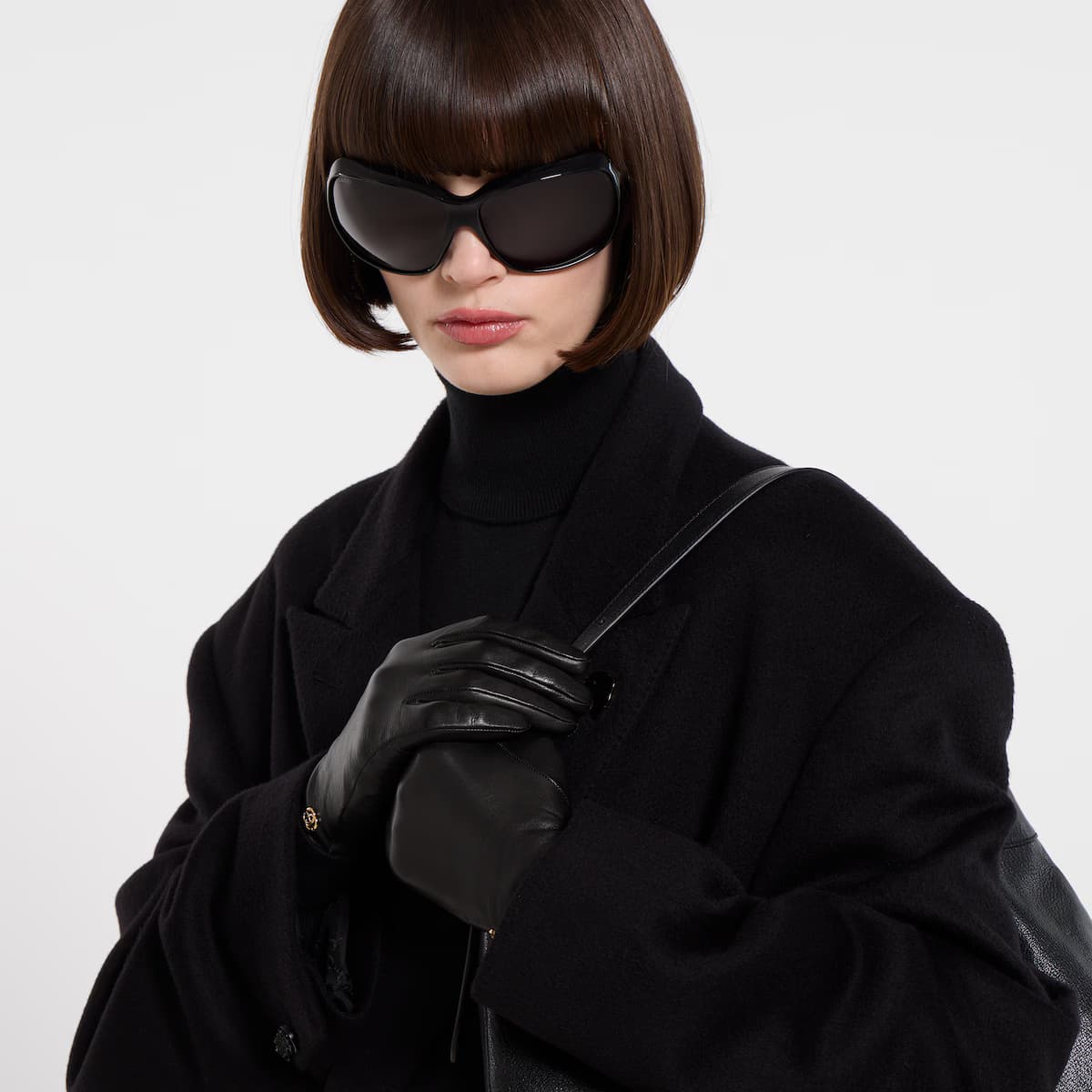Leather gloves with Double GG — view 1