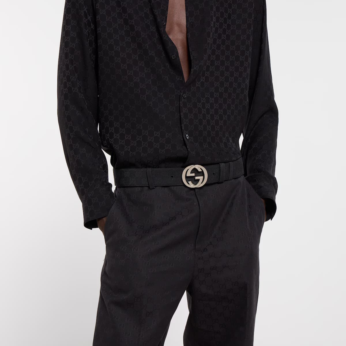 Belt with Interlocking G buckle — view 1
