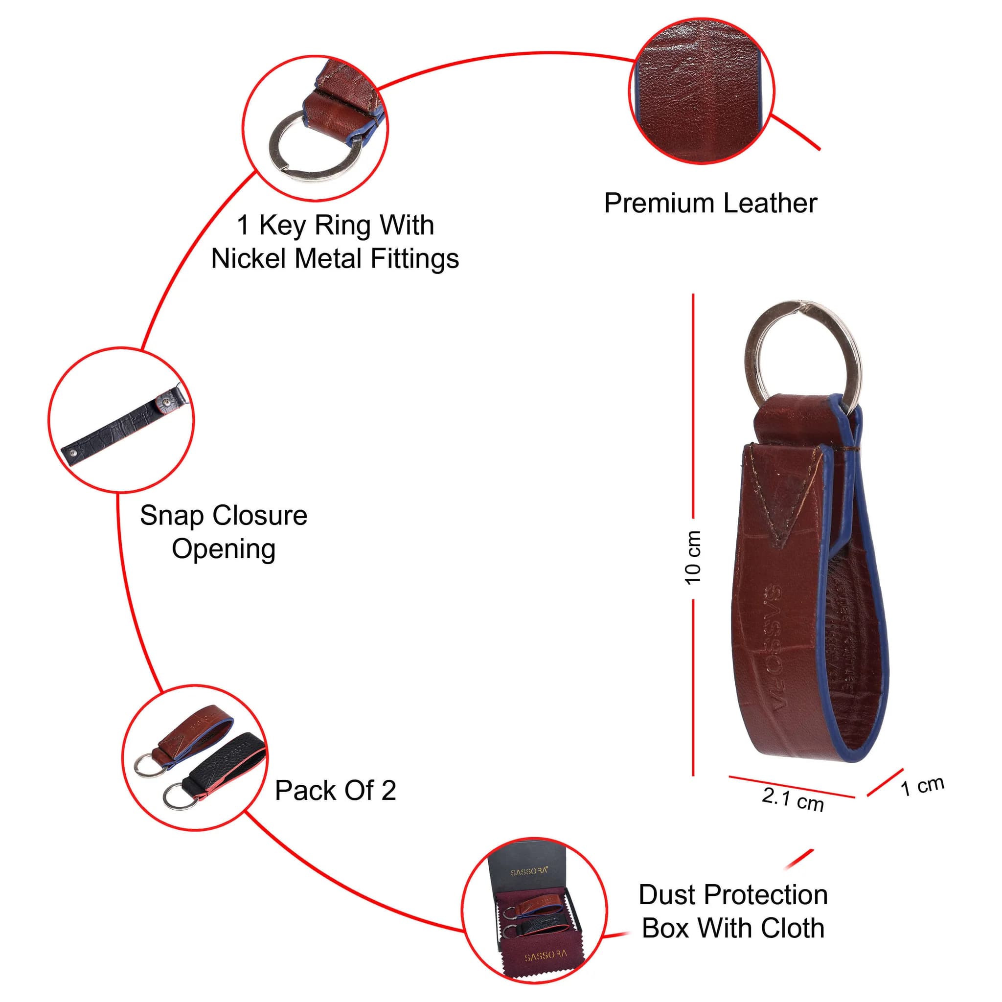 Sassora Premium Leather Keychain Power Pair-Gift For All - Pack Of 2 — view 6