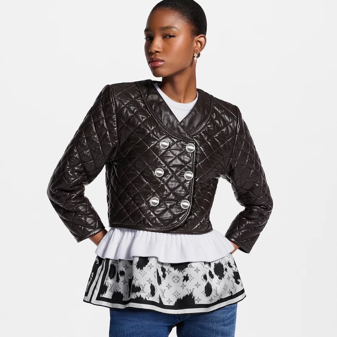 Cropped Quilted Leather Jacket — view 3