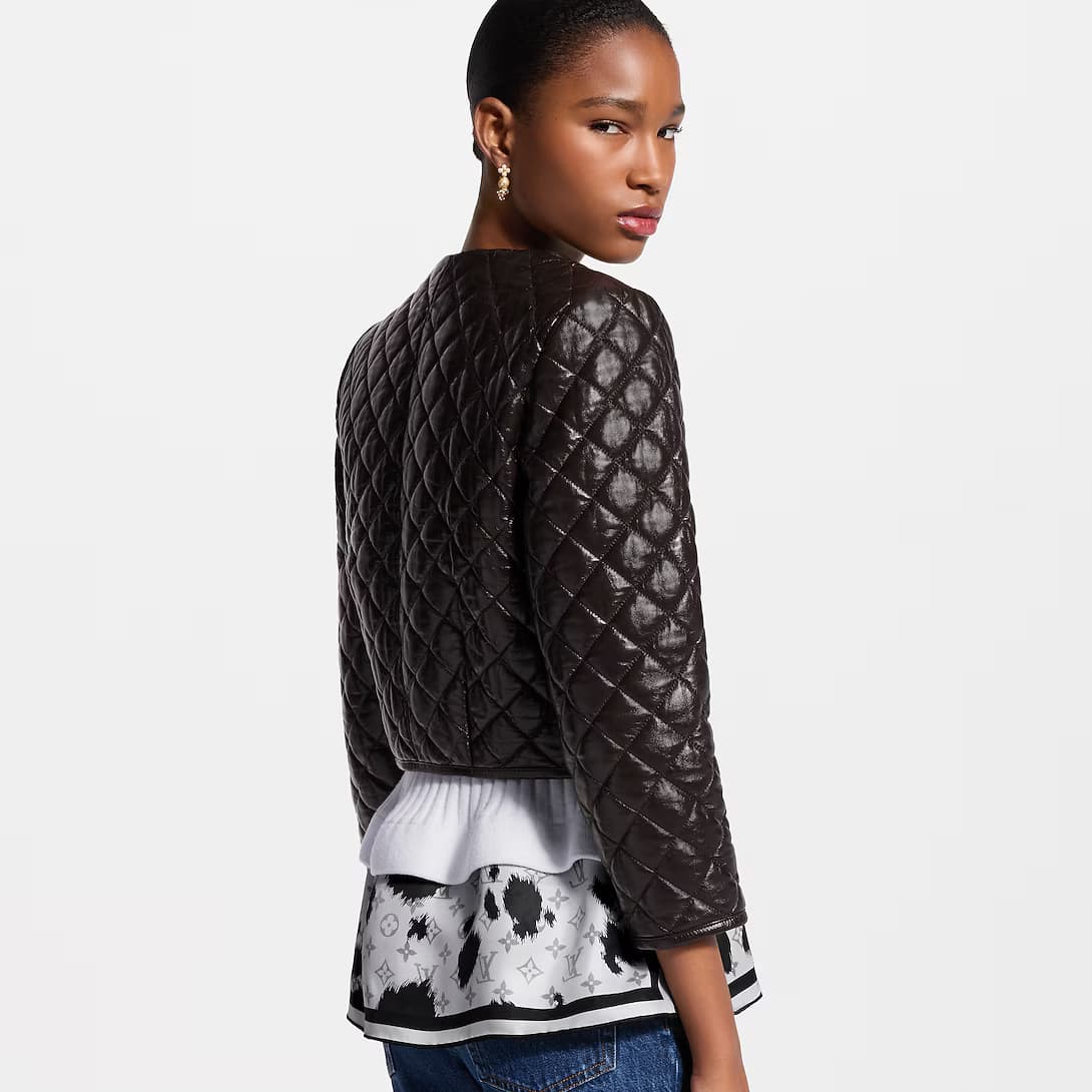Cropped Quilted Leather Jacket — view 4