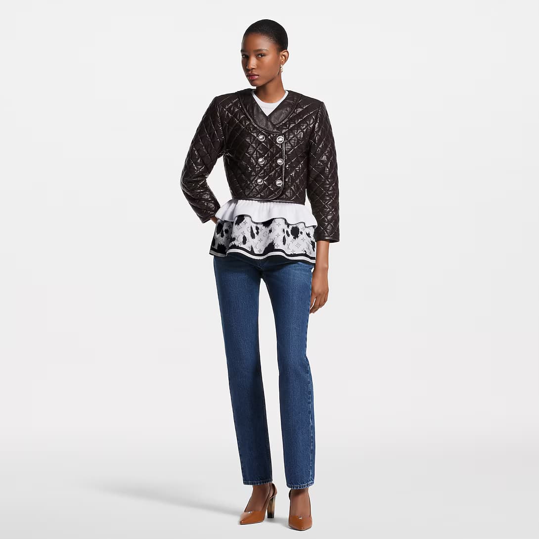 Cropped Quilted Leather Jacket — view 1