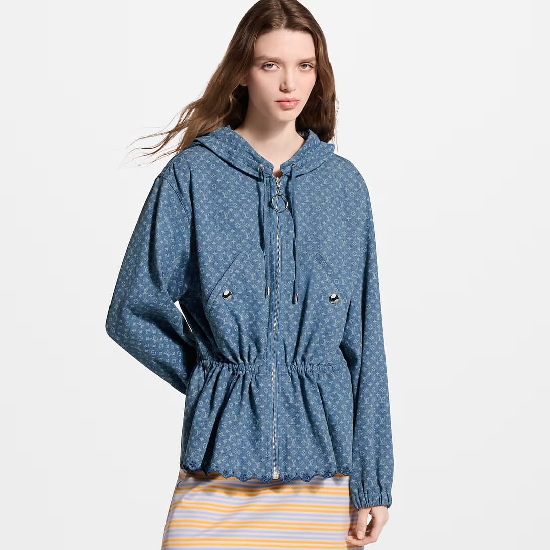 Hooded Monogram Denim Jacket — view 3
